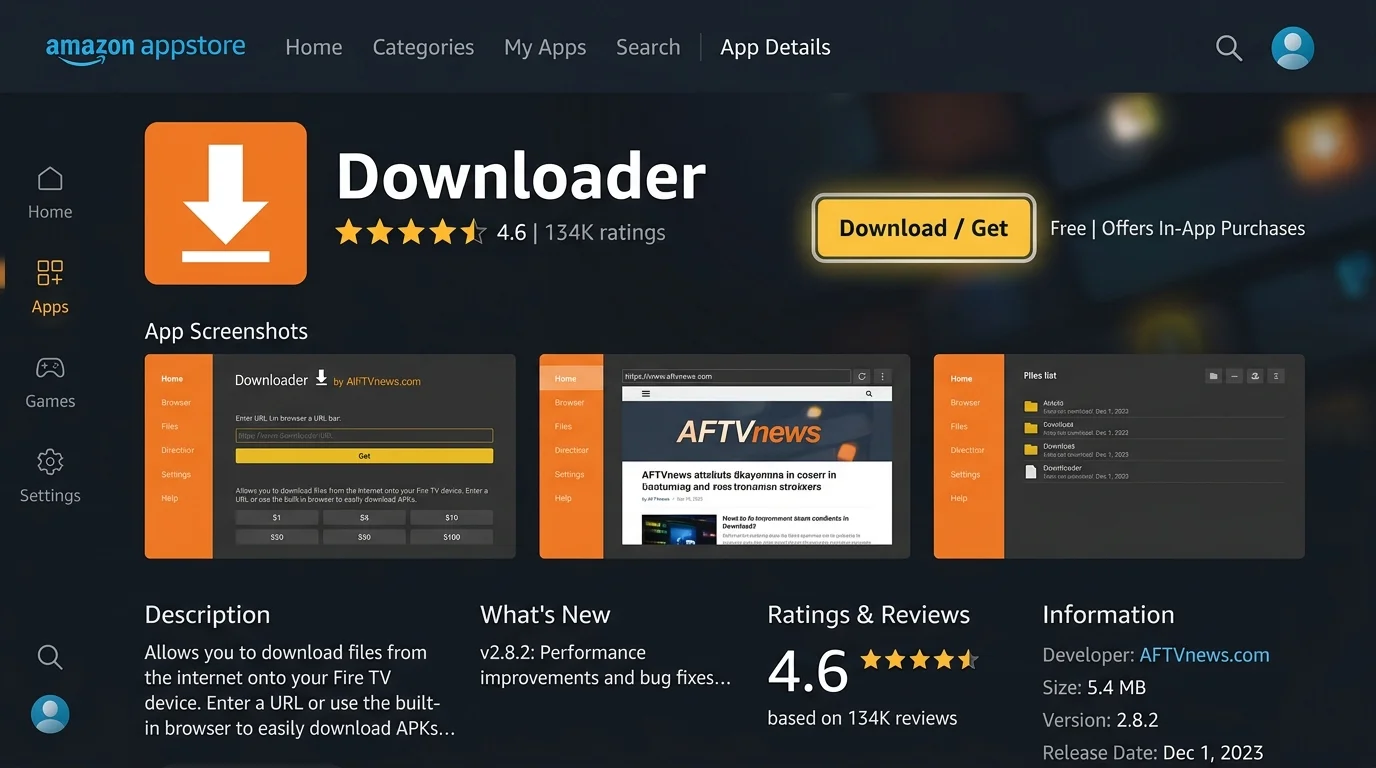 Téléchargement de Downloader sur l'Amazon Appstore
