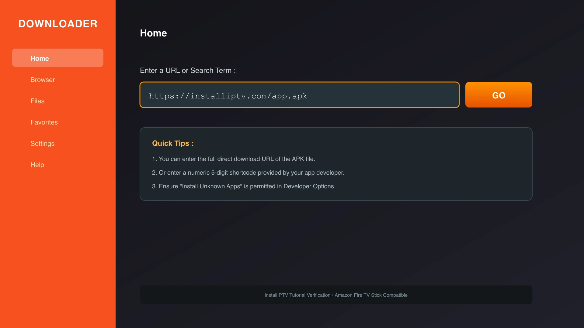 Saisie de l'adresse de téléchargement dans Downloader