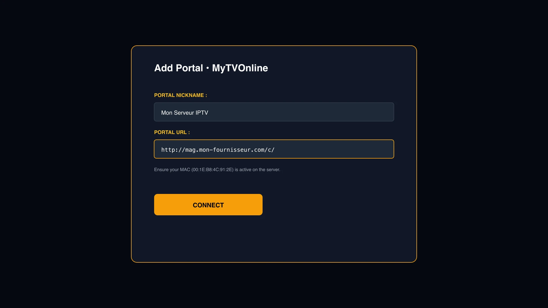 Ajout de l'URL du portail dans MyTVOnline