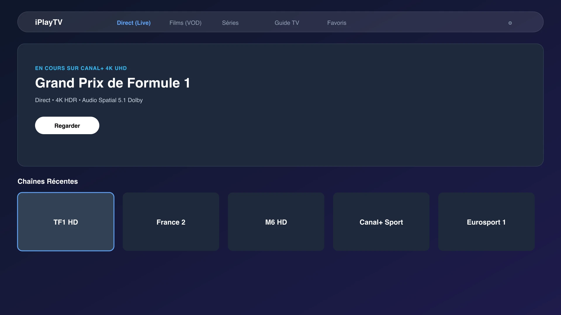 Interface élégante d'iPlayTV sur Apple TV 4K