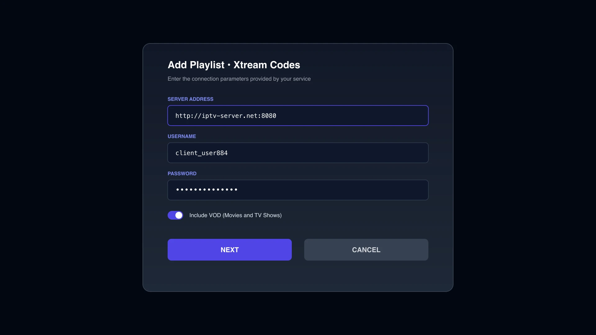 Configuration des codes Xtream dans TiviMate
