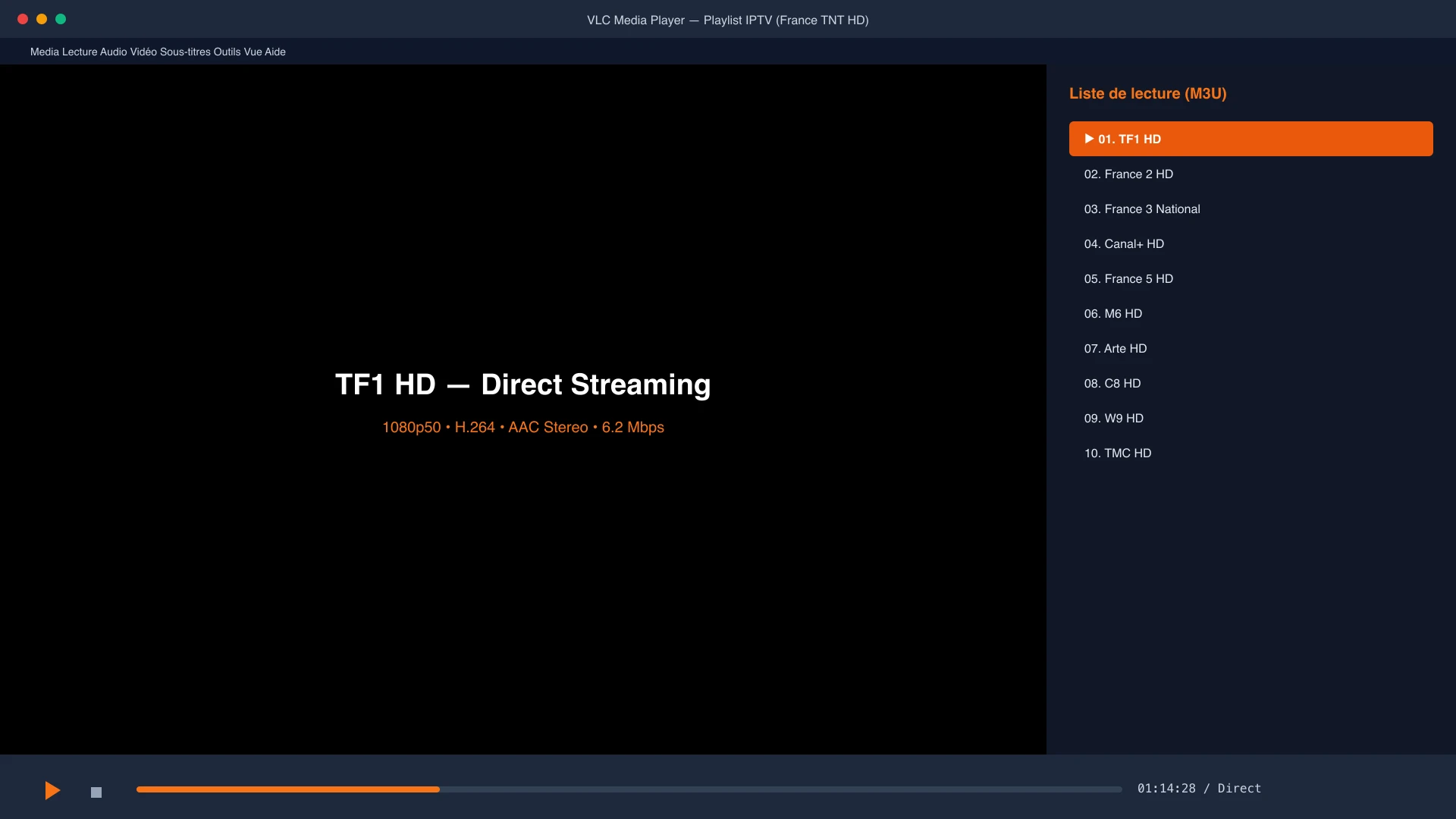 Fenêtre principale de VLC Media Player sur ordinateur