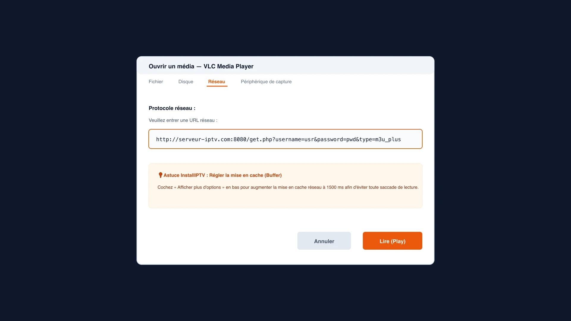 Fenêtre ouvrir un flux réseau dans VLC